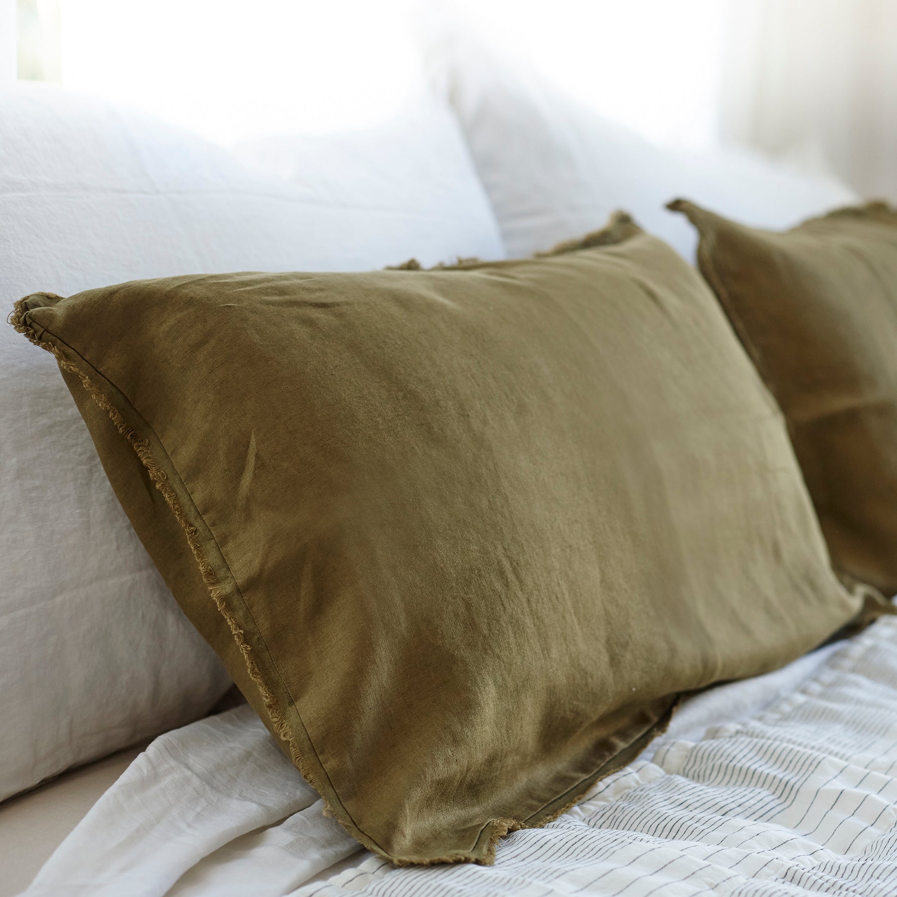 Pair of Linen Pillowcases in Olive