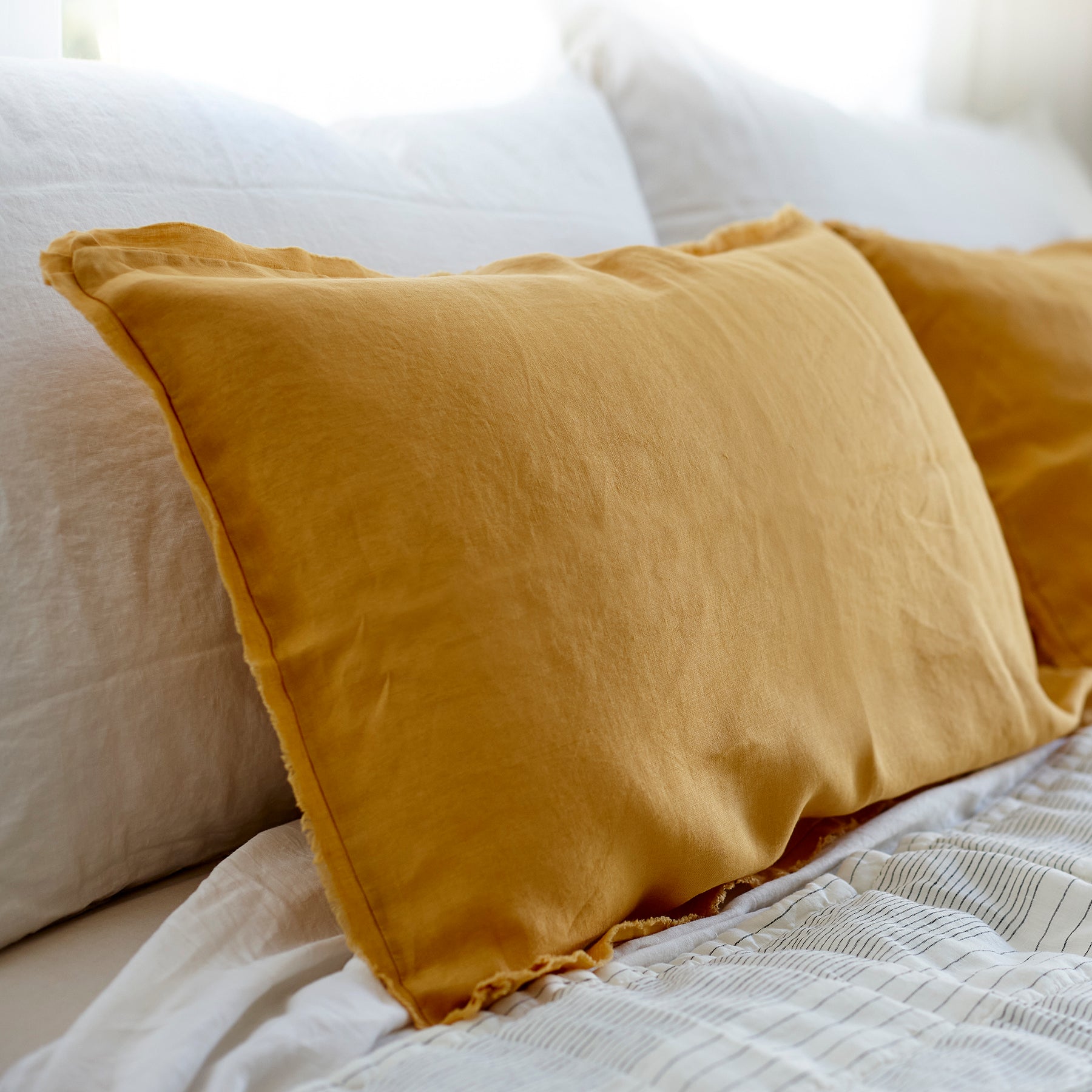 Pair of Linen Pillowcases in Sunflower Yellow
