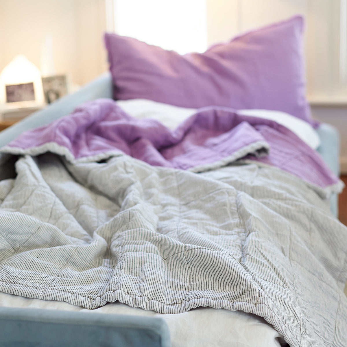 Quilted Throw in Pinstripe and Jacaranda