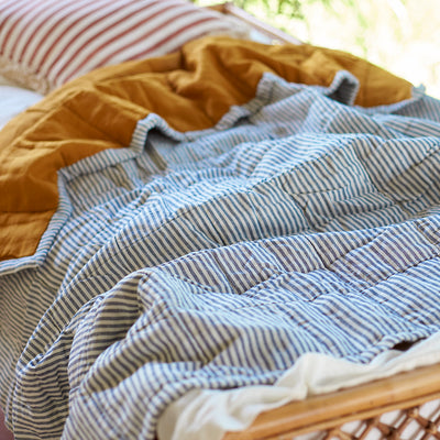 Quilted Throw in Marine Stripe and Mustard