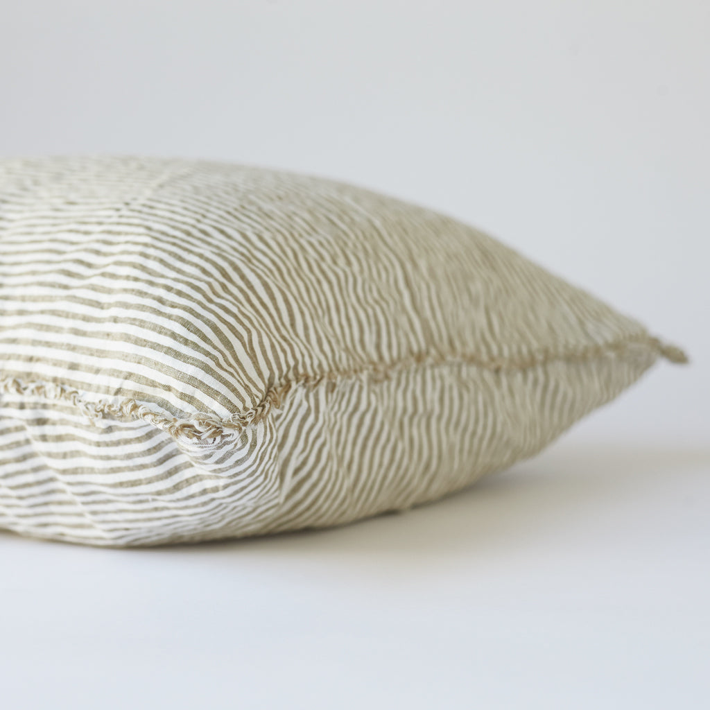 Linen Bedhead Cushion in Olive Stripe