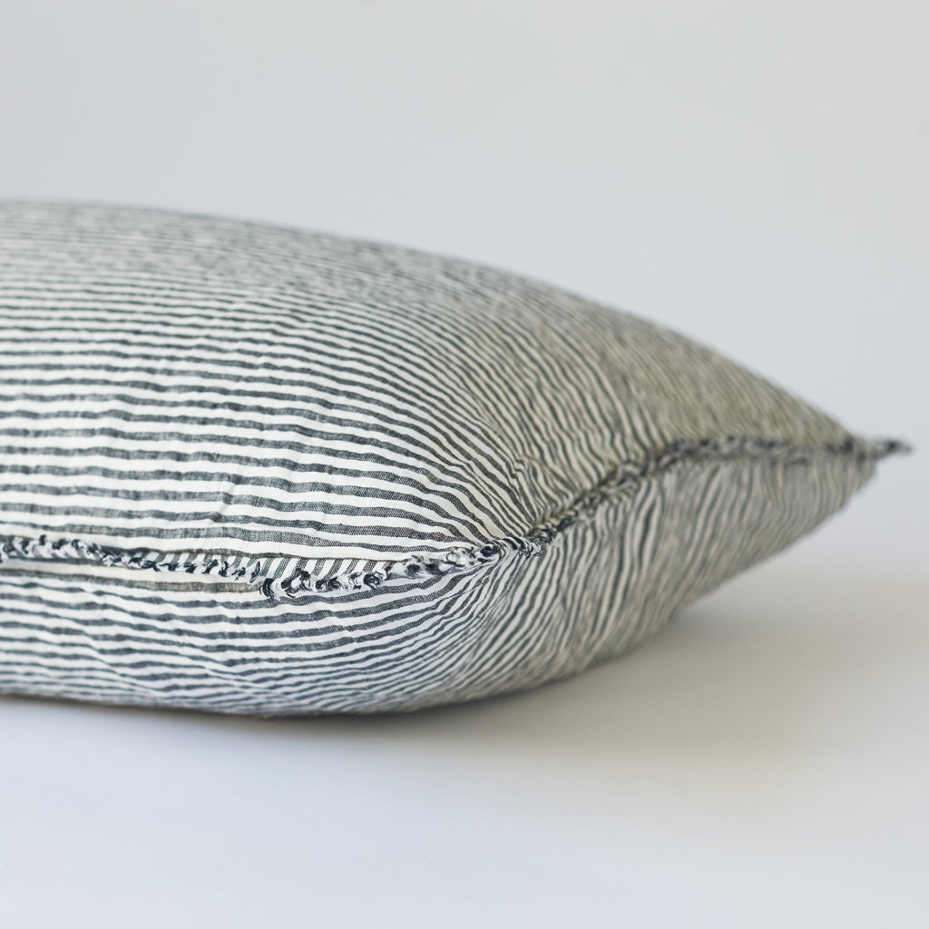 Linen Bedhead Cushion in Dark Charcoal Stripe