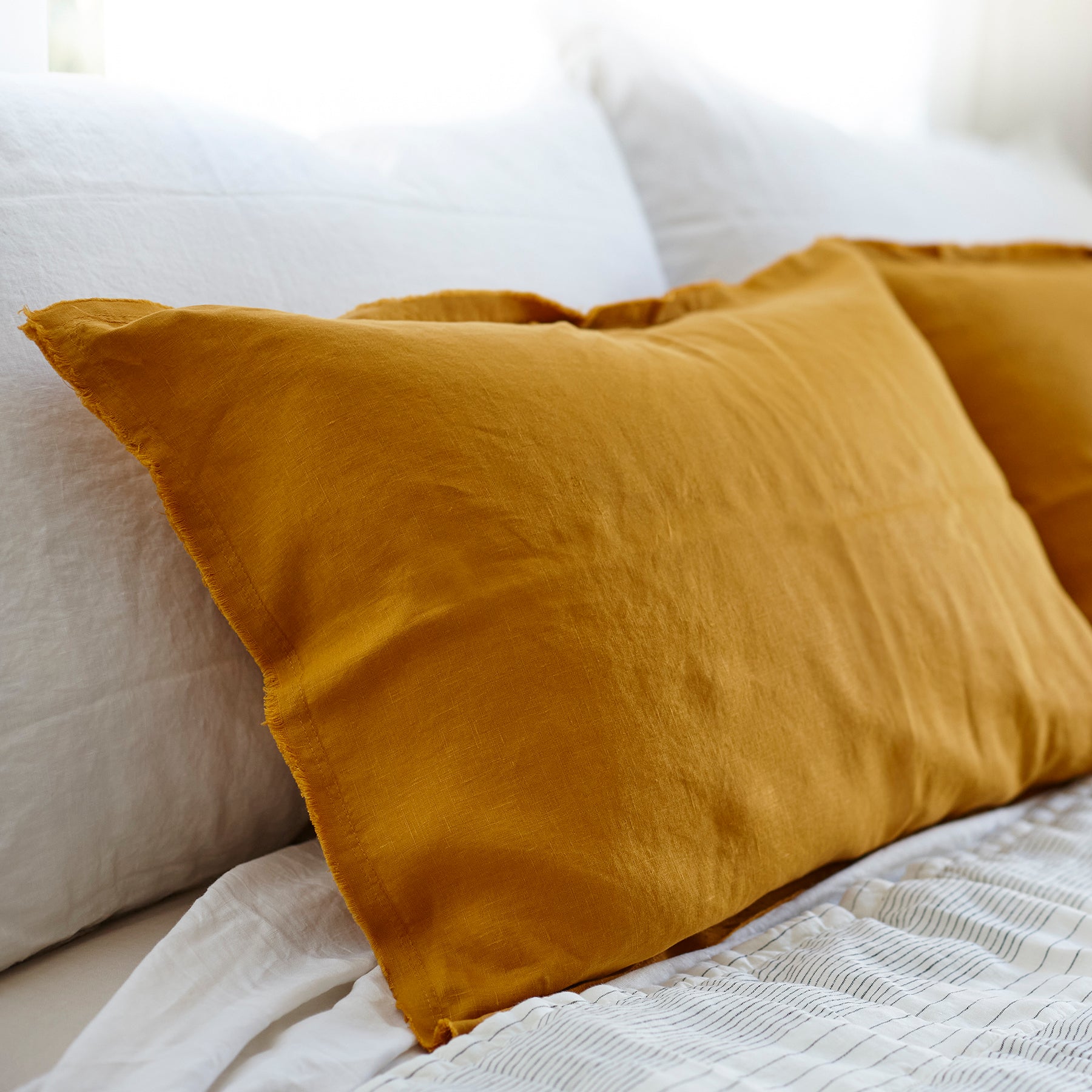 Pair of Linen Pillowcases in Mustard