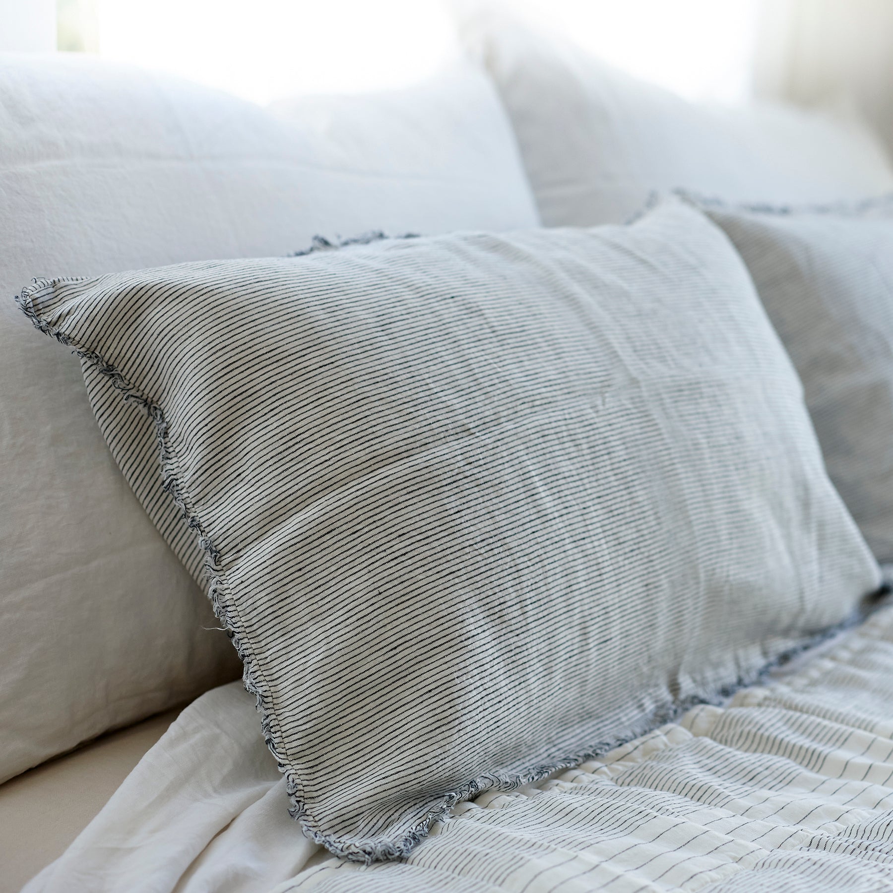Pair of Linen Pillowcases in Pinstripe