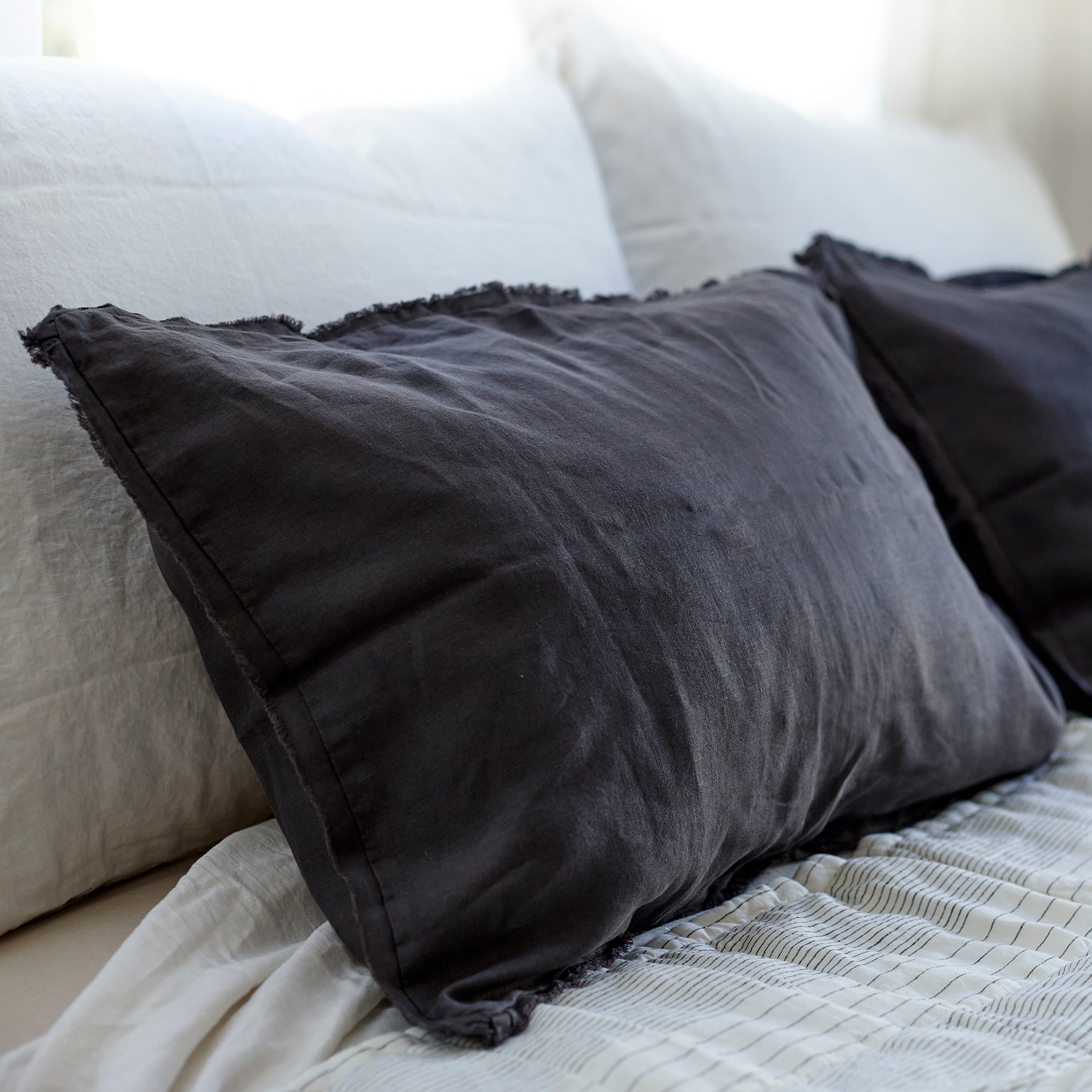 Pair of Linen Pillowcases in Dark Charcoal