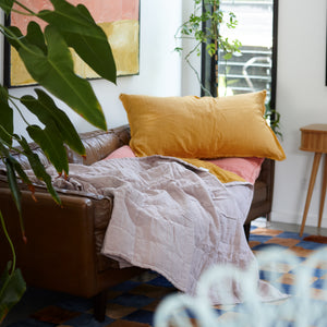 Quilted Throw in Rosewater and Mustard