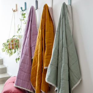 Quilted Throw in Pinstripe and Sage Green