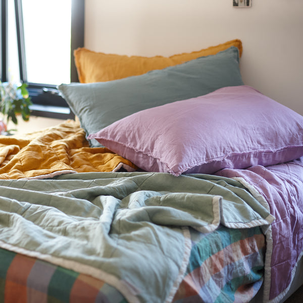 Quilted Throw in Pinstripe and Sage Green