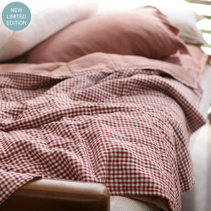 Quilted Throw in Mulberry Gingham and Lotus
