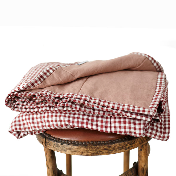Quilted Throw in Mulberry Gingham and Lotus