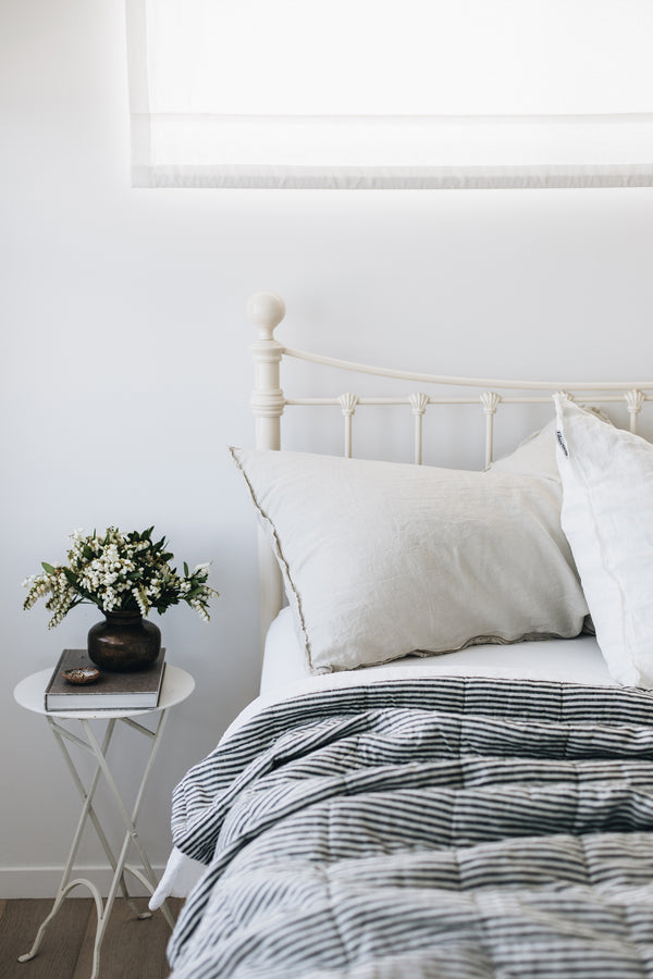 Quilted Throw in Charcoal Stripe and Charcoal