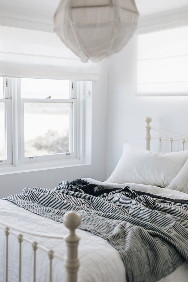 Quilted Throw in Charcoal Stripe and Charcoal