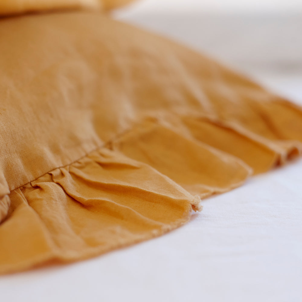 Pair of Ruffled Linen Pillowcases in Sunflower Yellow