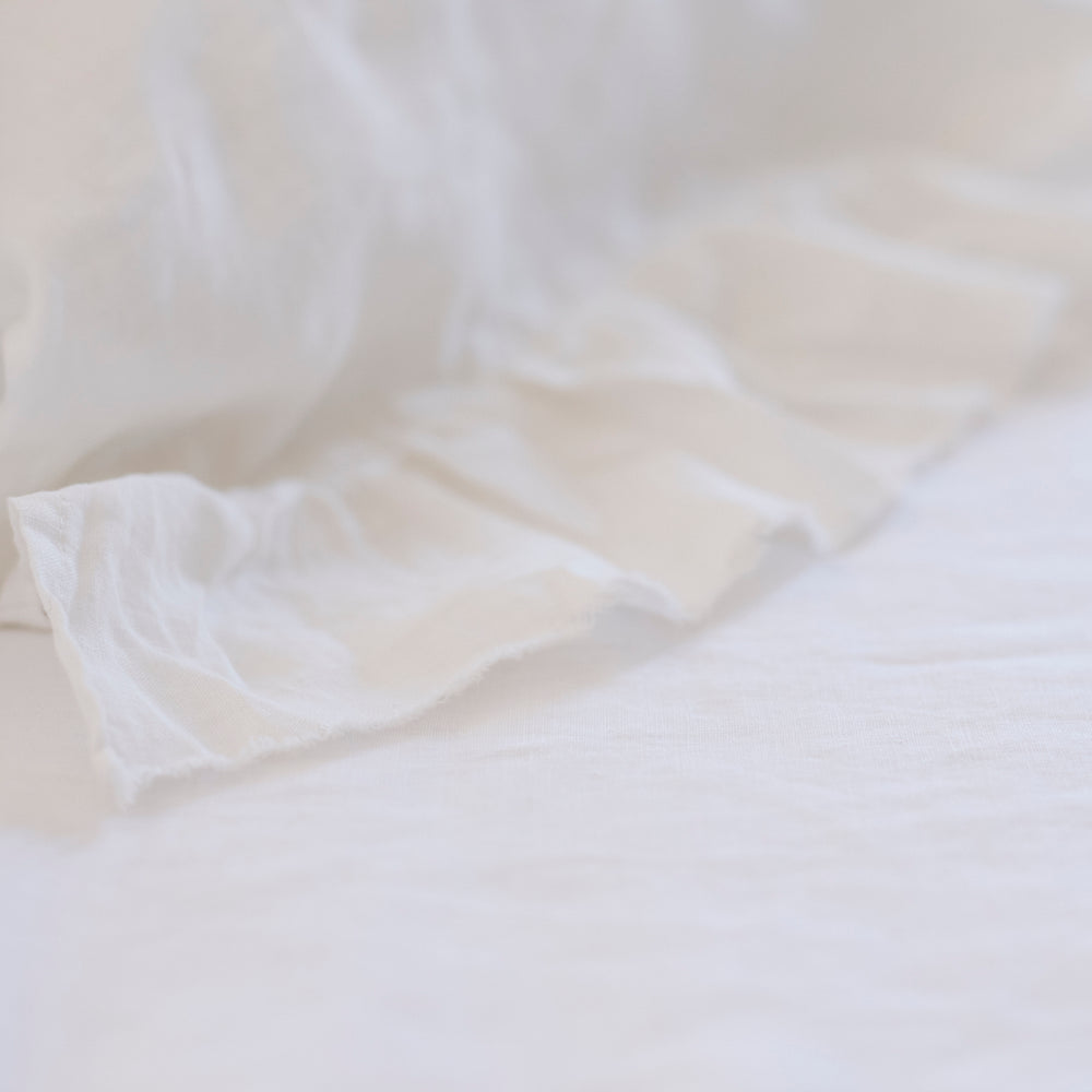 Pair of Ruffled Linen Pillowcases in Antique White