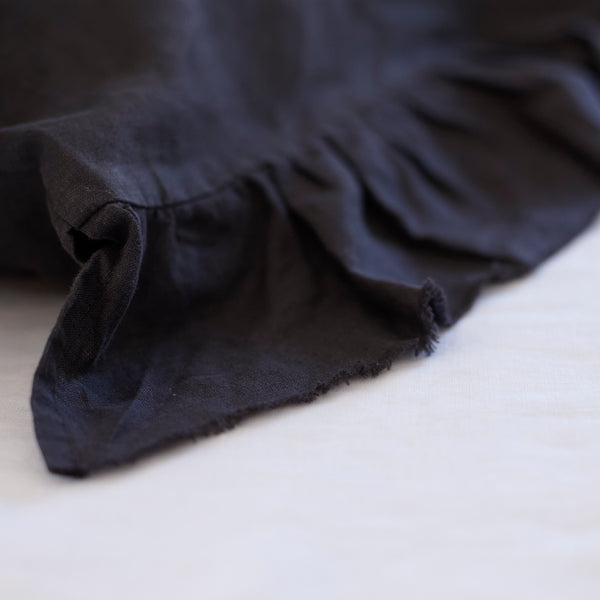 Pair of Ruffled Linen Pillowcases in Dark Charcoal