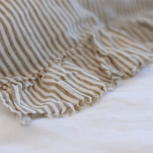 Pair of Ruffled Linen Pillowcases in Olive Stripe