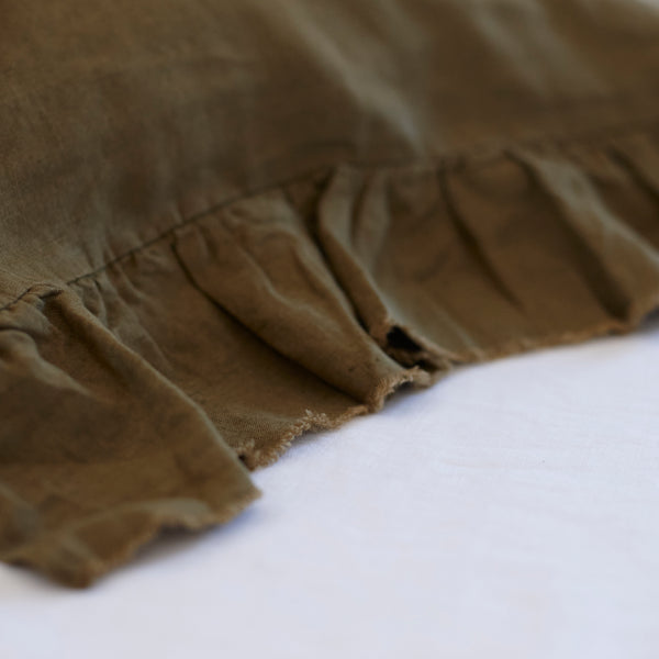 Pair of Ruffled Linen Pillowcases in Olive