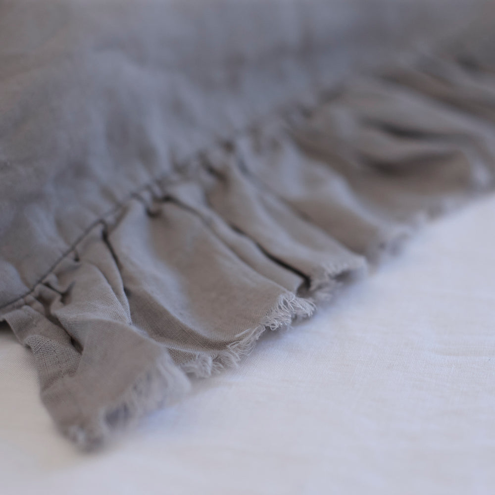 Pair of Ruffled Linen Pillowcases in Dove Grey