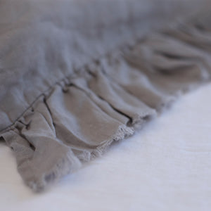 Pair of Ruffled Linen Pillowcases in Dove Grey