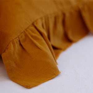Pair of Ruffled Linen Pillowcases in Mustard