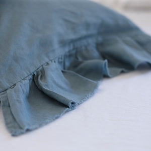 Pair of Ruffled Linen Pillowcases in Dusty Blue