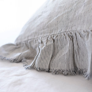 Pair of Ruffled Linen Pillowcases in Pinstripe