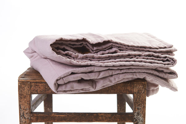 Quilted Throw in Rosewater and Mustard