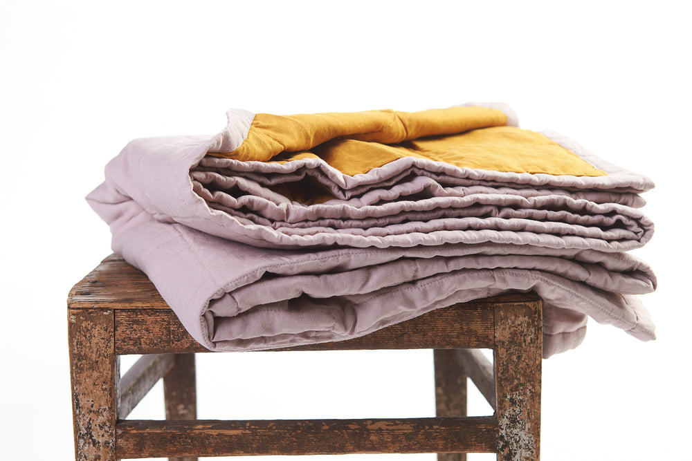 Quilted Throw in Rosewater and Mustard