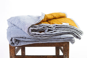 Quilted Throw in Marine Stripe and Mustard