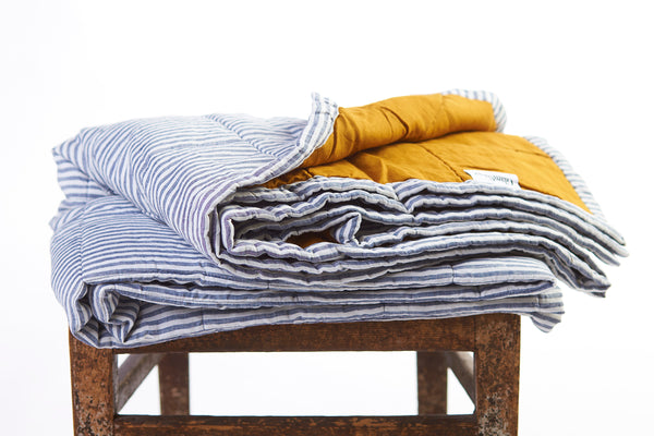 Quilted Throw in Marine Stripe and Mustard