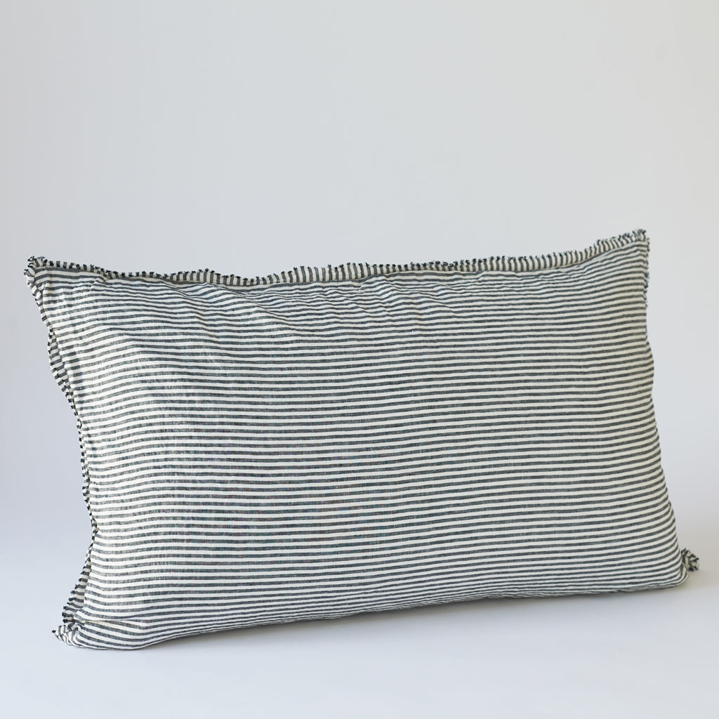 Linen Bedhead Cushion in Dark Charcoal Stripe