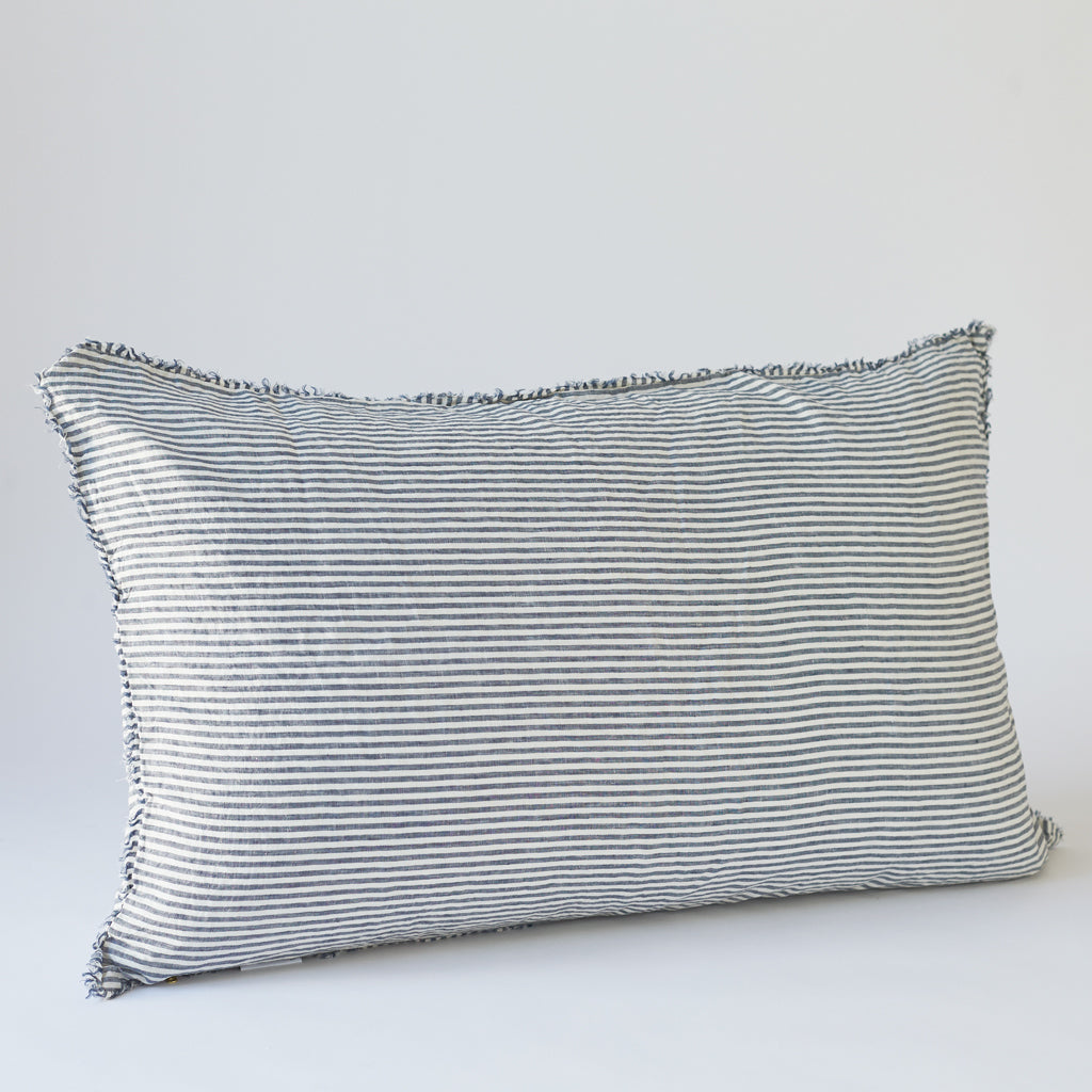 Linen Bedhead Cushion in Marine Stripe