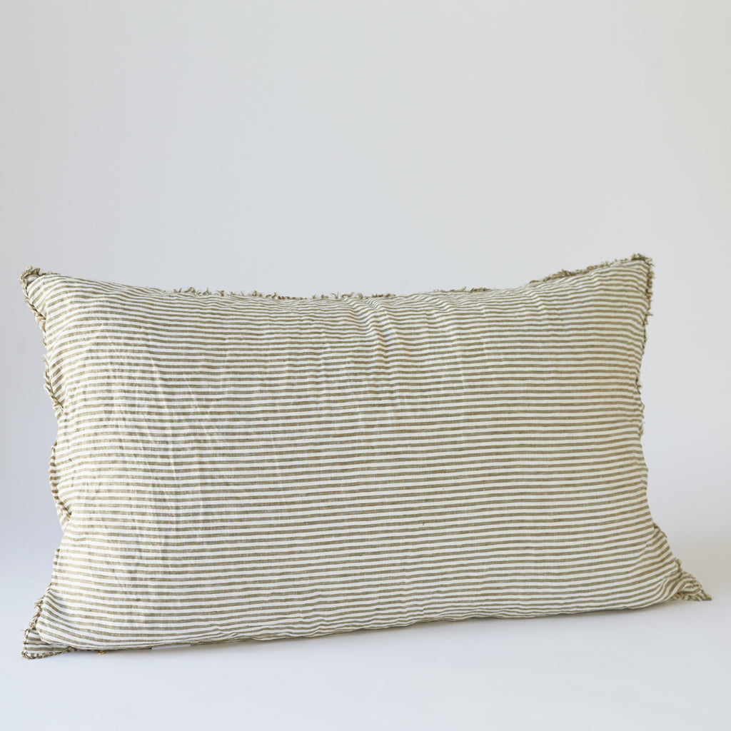Linen Bedhead Cushion in Olive Stripe