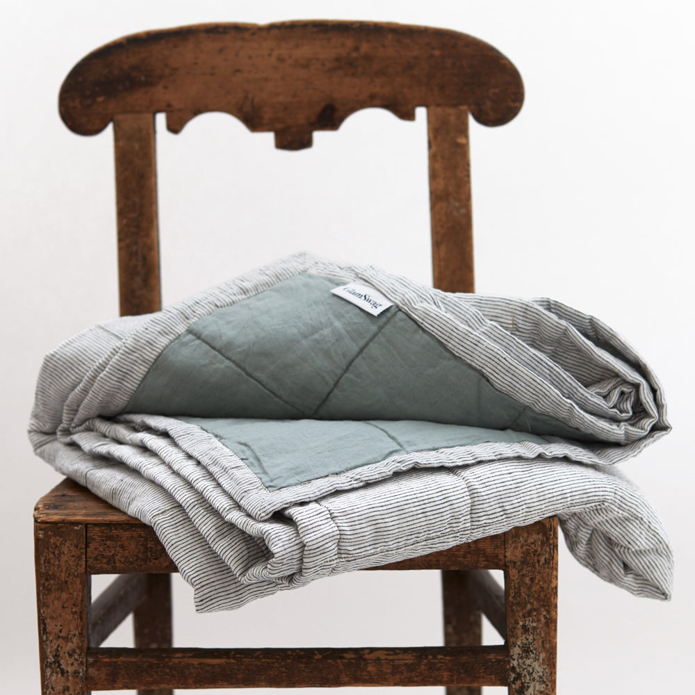 Quilted Throw in Pinstripe and Sage Green