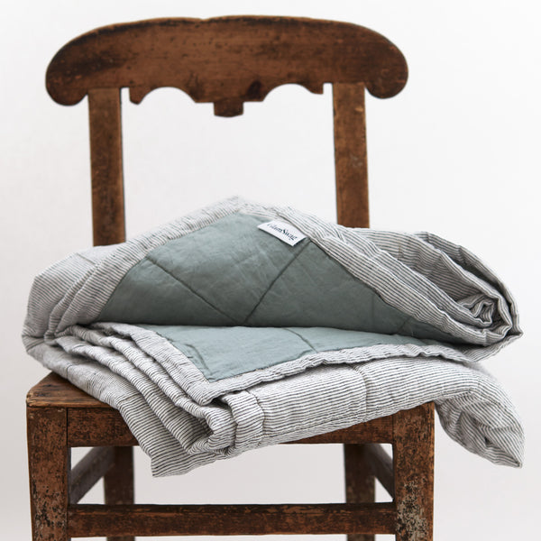 Quilted Throw in Pinstripe and Sage Green