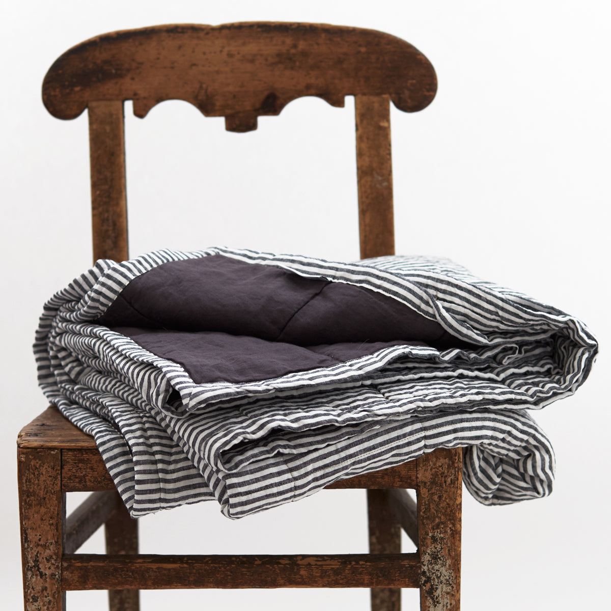 Quilted Throw in Charcoal Stripe and Charcoal
