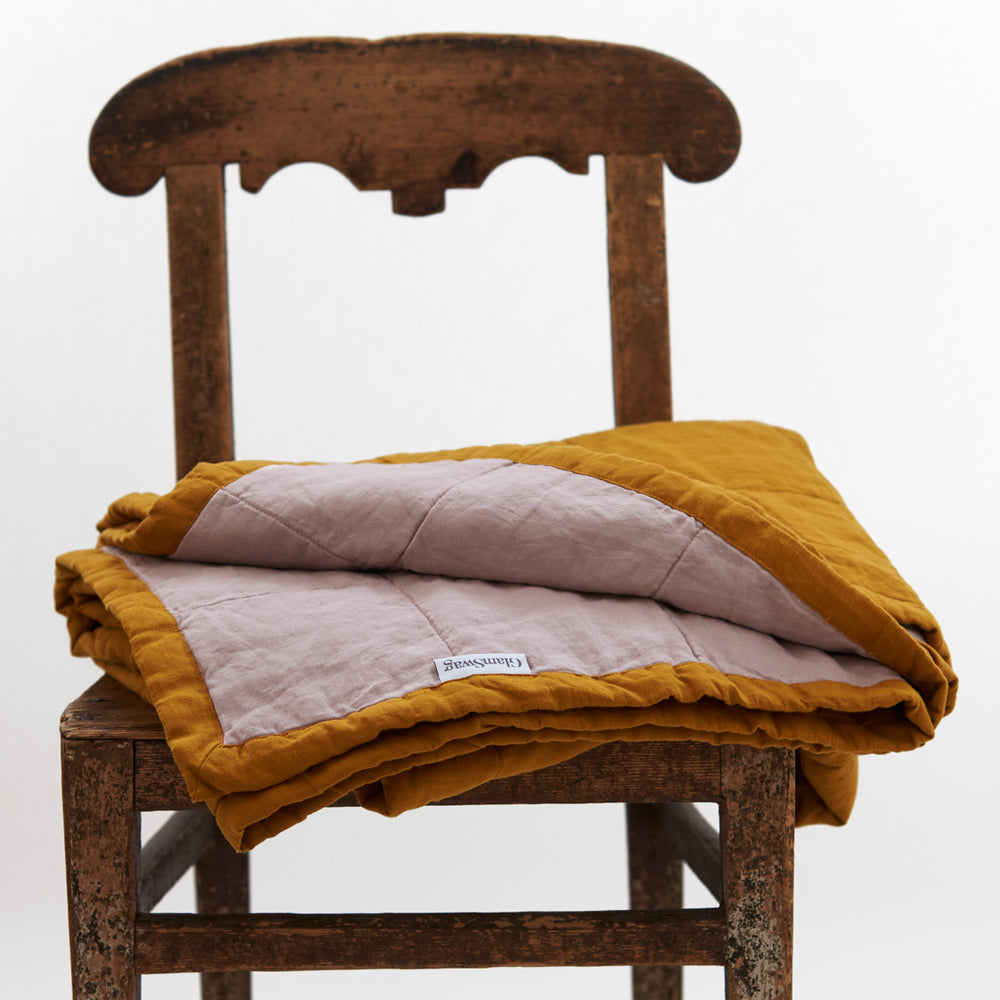 Quilted Throw in Mustard and Rosewater