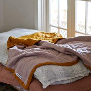 Quilted Throw in Mustard and Rosewater