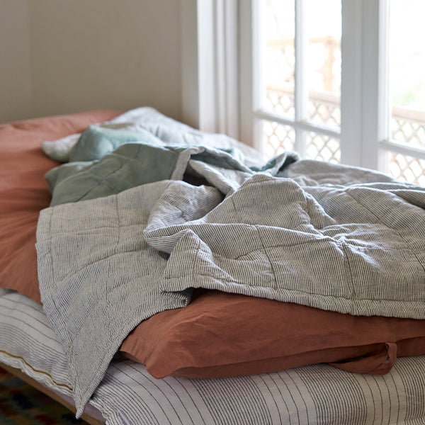 Quilted Throw in Pinstripe and Sage Green