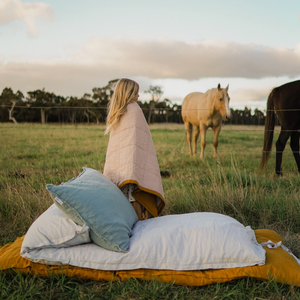 Linen Bedhead Cushion in Dusty Blue